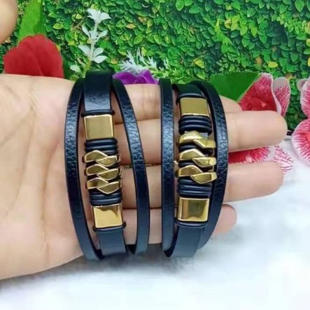 Gelang kulit pria baja Titanium
