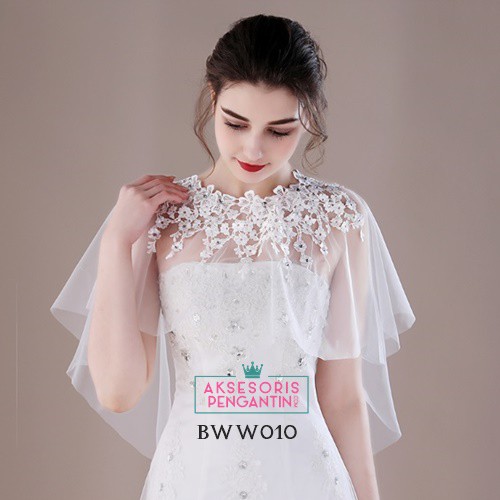 [TOKO TERPERCAYA] BOLERO KARDIGAN BROKAT KOREA AKSESORIS PENGANTIN LACE PUTIH BWW010