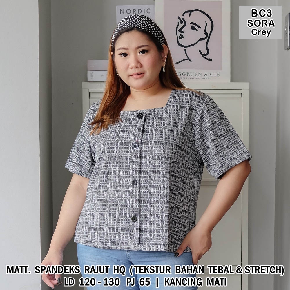 BIGCLO - (COD) LD 120cm Blouse Jumbo Wanita BC3 Baju Atasan Bigsize-Sora (Grey)