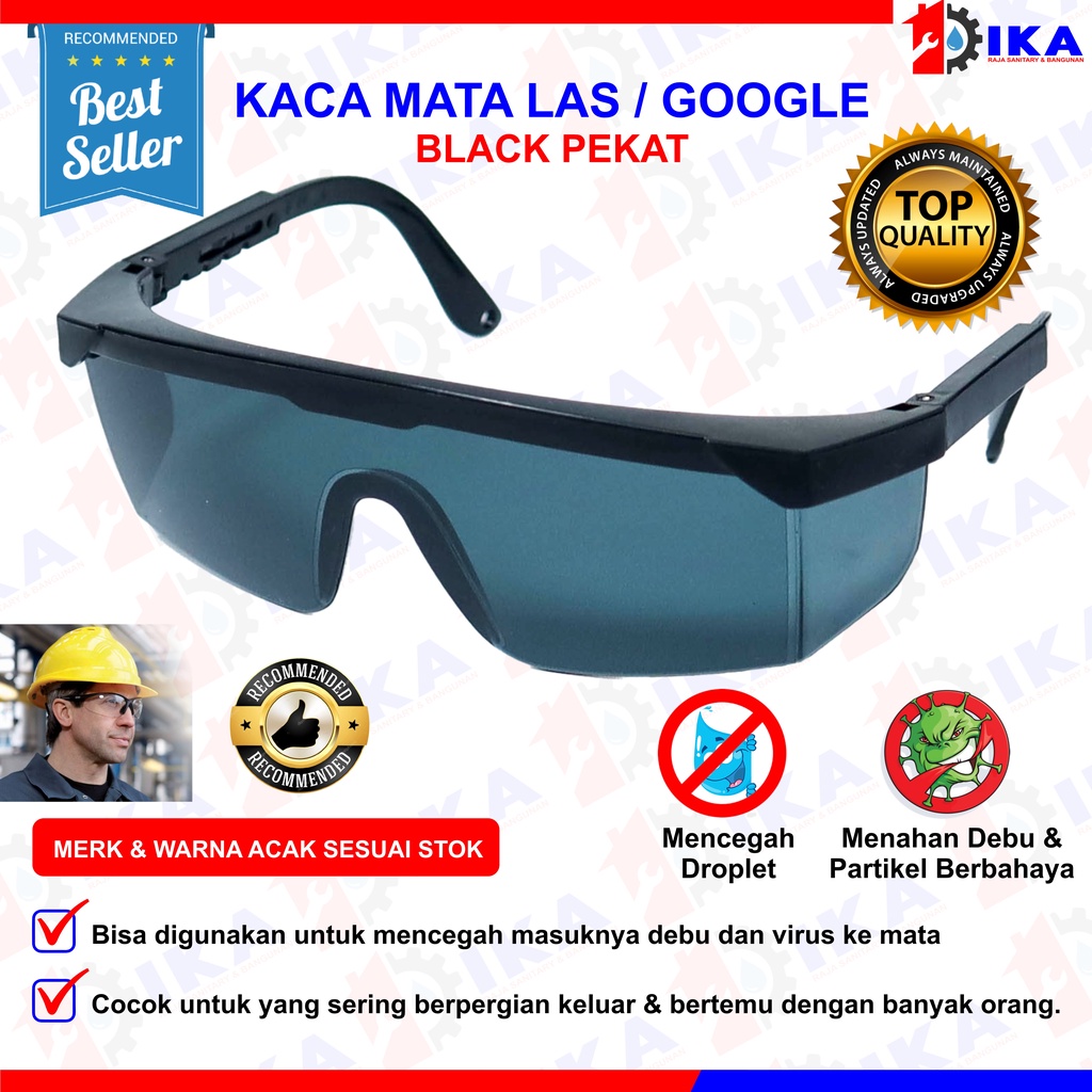 Kacamata Las / Kaca Mata Safety Fashion Gurinda / Laboratorium / Bening Clear Hitam