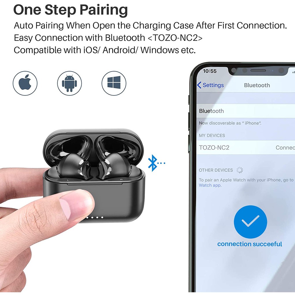TOZO NC2 Hybrid ANC TWS Wireless Earbuds IPX6 Bluetooth 5.2 Earphones