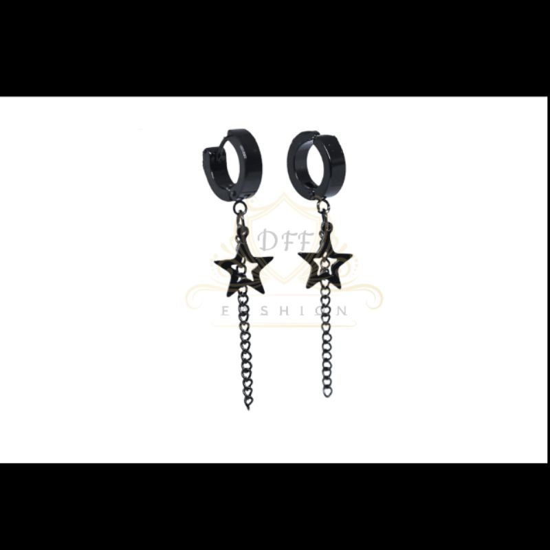 [TERBARU] Anting model bintang rantai hitam/Earrings black