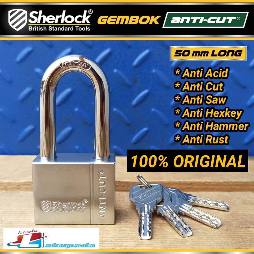 Gembok Original Sherlock British Anti-Cut Lock Long 50mm