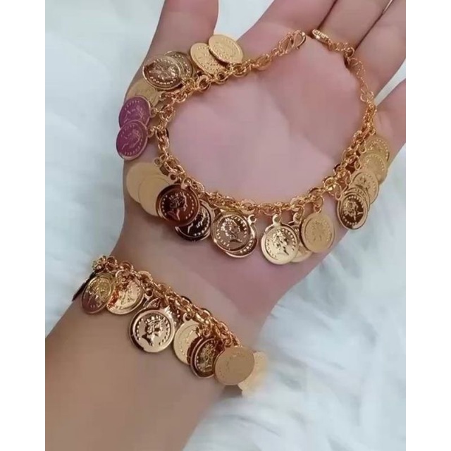 Gelang Rumbai Koin Dolar Lapis Emas 24k