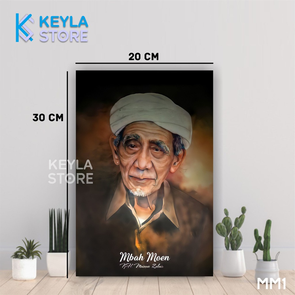 POSTER KAYU HIASAN DINDING FOTO KH. MAIMOEN ZUBAIR-MBAH MOEN