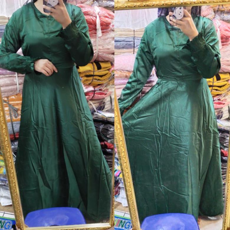 [KODE CFNAQ] Gamis satin velvet khusus hijau botol / gamis seragaman