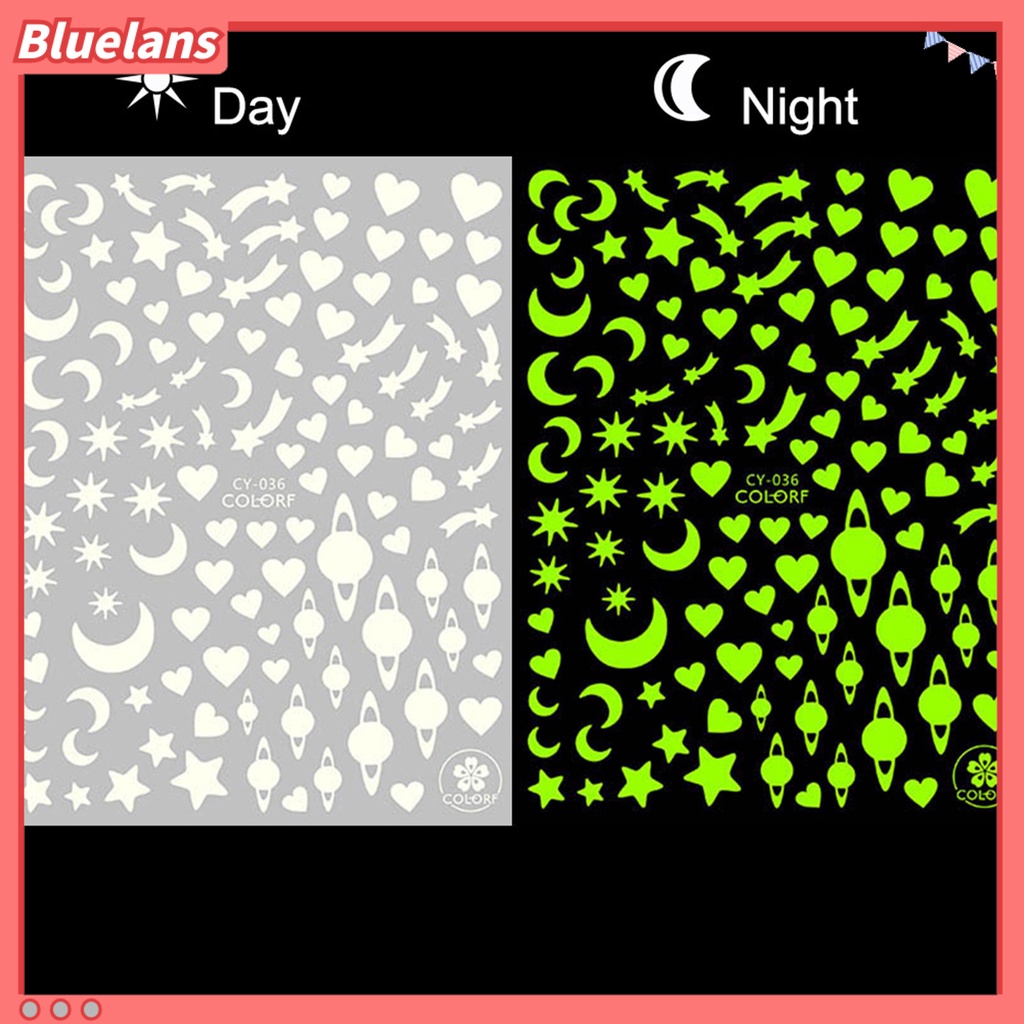 Bluelans 1 Lembar Stiker Kuku 3D Luminous Glow In The Dark Untuk Manicure