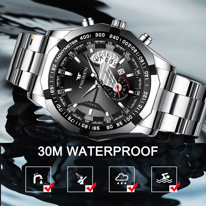 New Fngeen S001 Jam Tangan Pria Luxury Stainless Steel Quartz Original Tahan Air Watch + Kotak