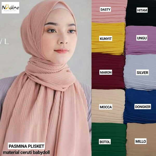 Pasmina Plisket Tanpa Garis Tengah / Hijab Plisket / Jilbab Plisket Terbaru/Hijab pasmina plisket