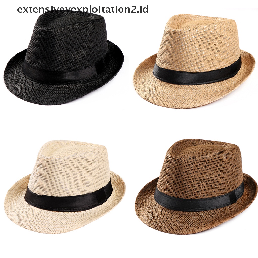 (Hotter1) Topi Jerami Pinggiran Lebar Pria Wanita Trilby Fedora