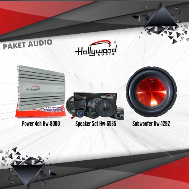 Paket audio Hollywood( power 4ch+sub 12in+spk split 6in)