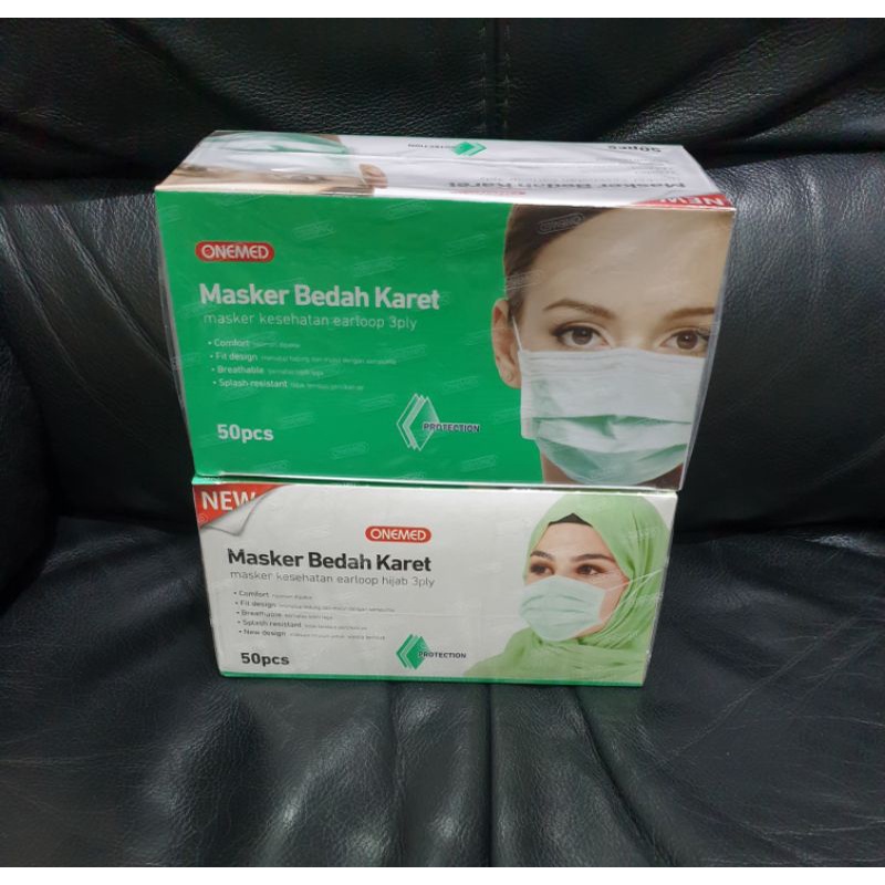 1 BOX ONEMED MASKER EARLOOP / HIJAB BEDAH KARET MEDIS