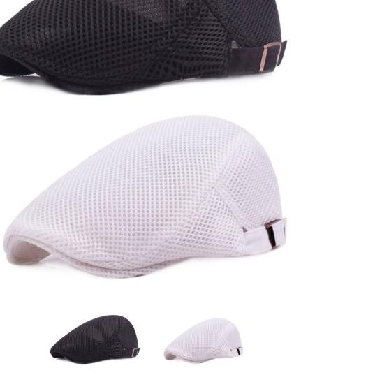 Topi flat cap pet pelukis golf polos pria wanita keren-topi pet jaring - Putih ★