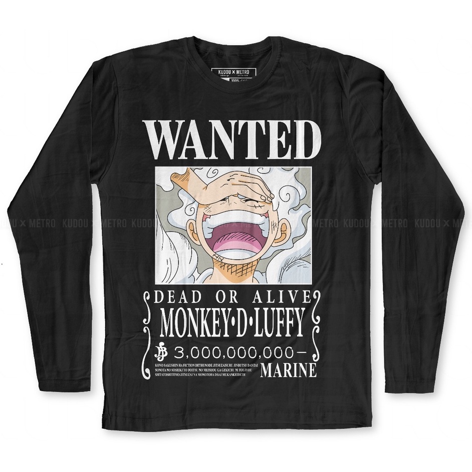 Longsleeve Luffy Wanted Gear 5th God Nika Black Anime Manga One Piece Premium Unisex