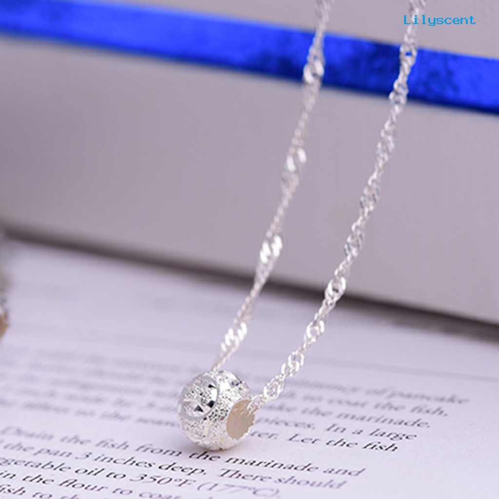 Kalung Rantai Liontin Manik-Manik Gelombang Air Bahan Stainless Steel Warna Silver Untuk Wanita