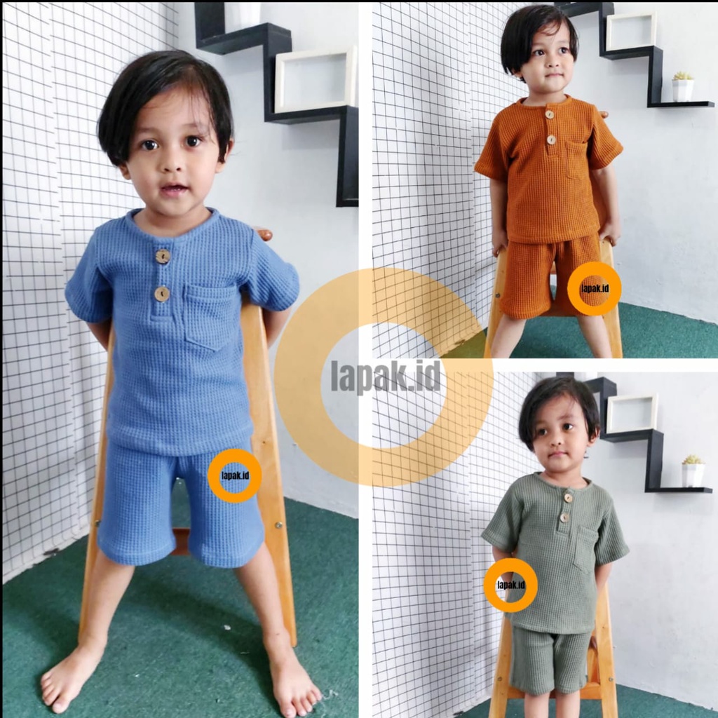 SET KIANO KIDS 1-6 TH/SETELAN ANAK BAHAN WAFFLE/SET KIANO WAFFLE UNIQLO