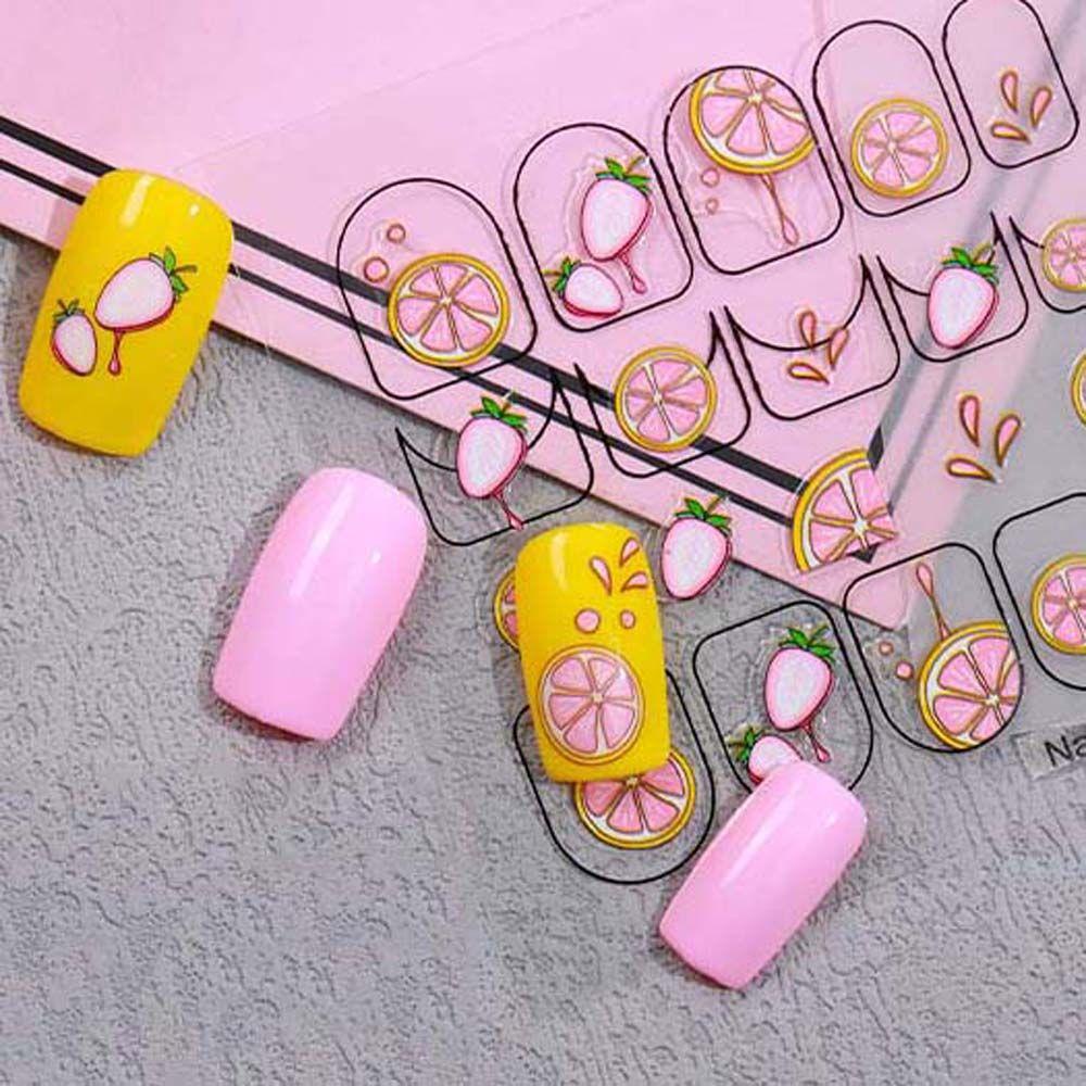 MXBEAUTY Kartun Stiker Kuku Wanita Bunga Strawberry Self Adhesive Fruits Dekorasi Nail Art