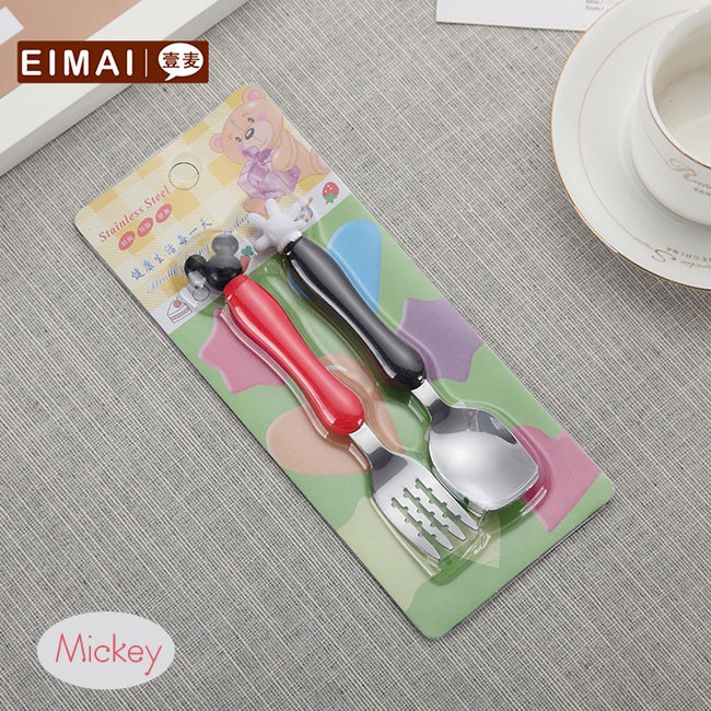 BM-040 Sendok Garpu Makan Anak Motif Mickey Minnie Bahan Stainless Tebal Lucu
