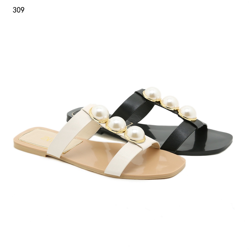 ZR Strappy Flat  Leather Sandals With Faux Pearls #309