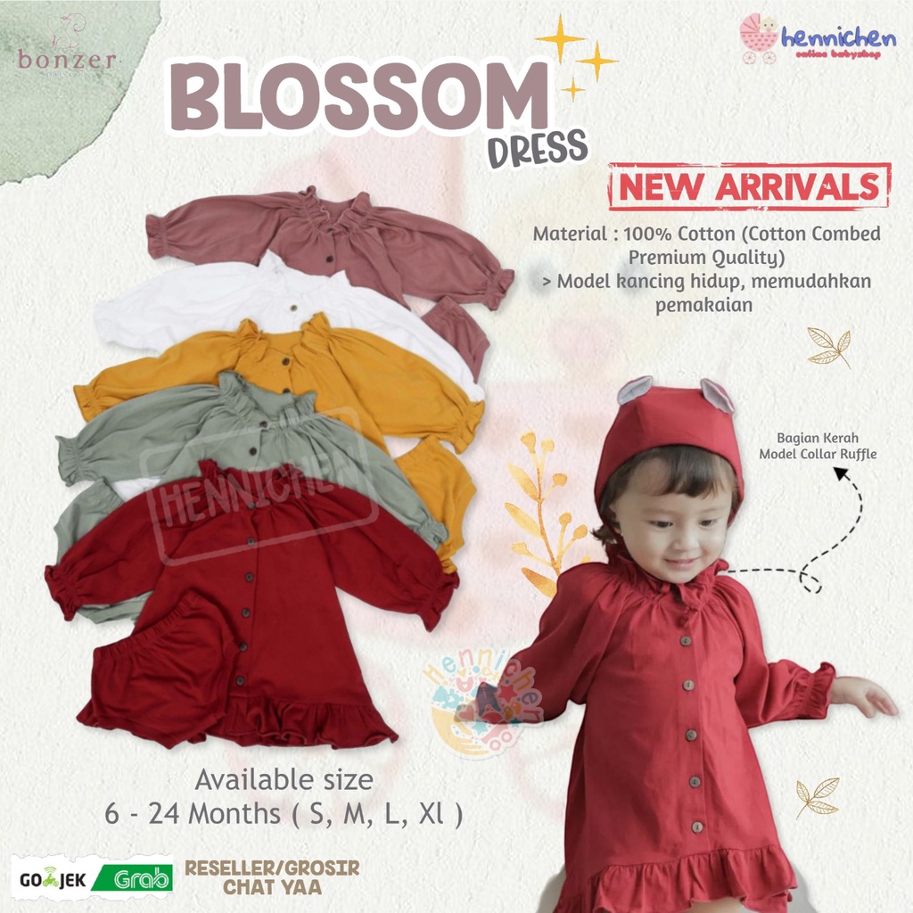 PROMO 7.7 PROMO BAJU LEBARAN MURAH BONZER BLOSSOM DRESS BAJU BAYI FASHION DRESS ANAK PEREMPUAN ROK ANAK PEREMPUAN 6 - 24 BULAN