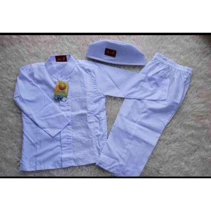 Setelan baju Koko Putih anak A&J dan Rayyan
