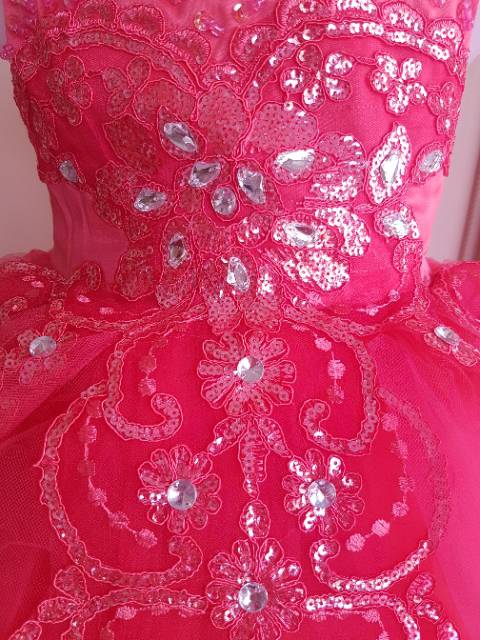 PREMIUM LOUISE DRESS Pesta anak perempuan / gaun ulang tahun pink merah putih wedding imlek