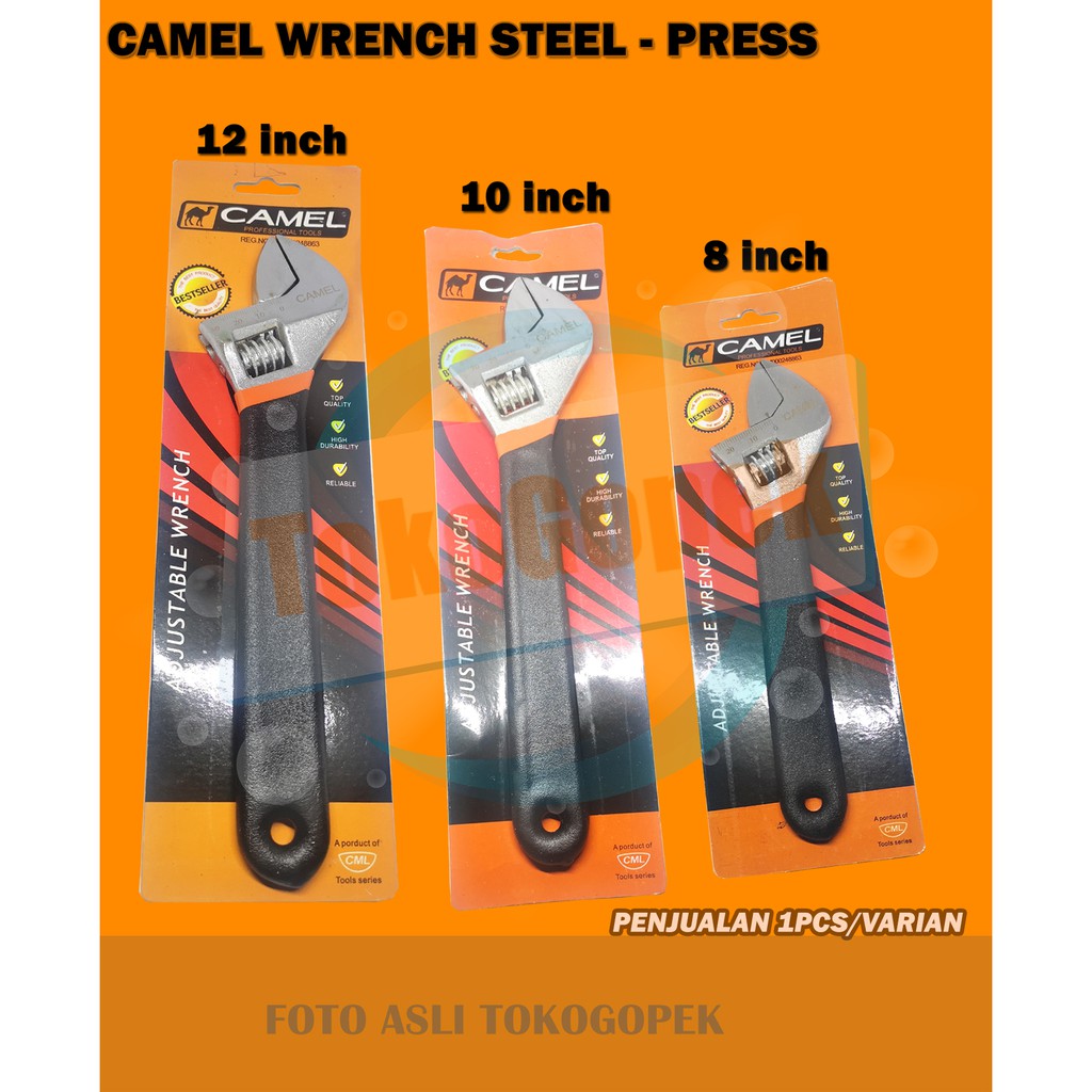 CAMEL ADJUSTABLE WRENCH - KUNCI INGGRIS PRESS CAMEL 8&quot; 10&quot; 12&quot; INCH