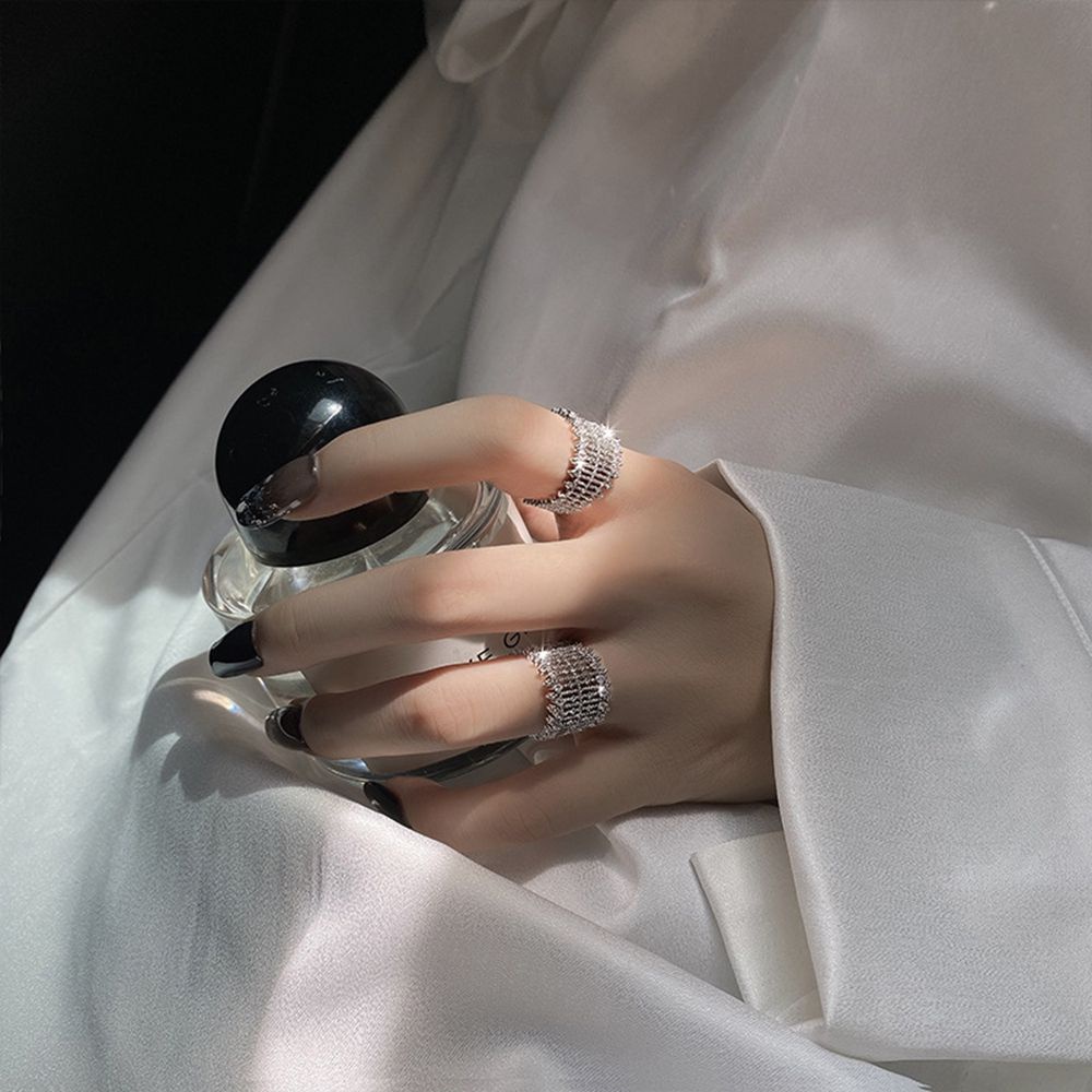 Cincin Berlian Imitasi Model Terbuka Banyak Lapis Tidak Teratur Warna-Warni Gaya Punk Korea Untuk Wanita