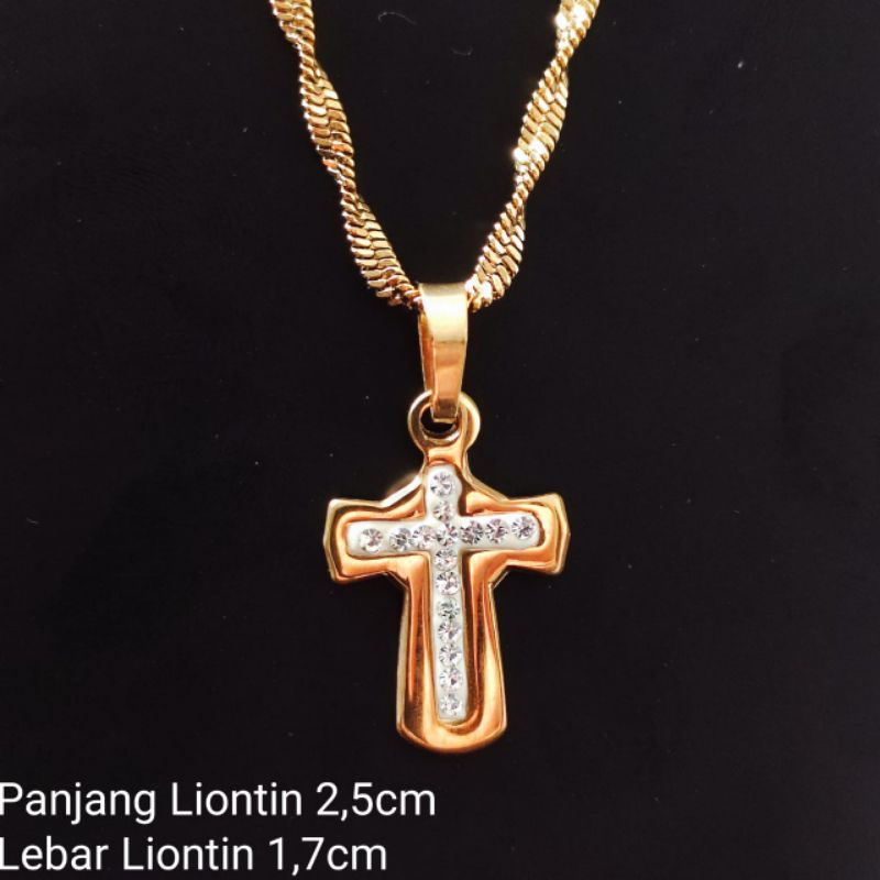 Kalung Salib Yesus Titanium Import Warna Emas