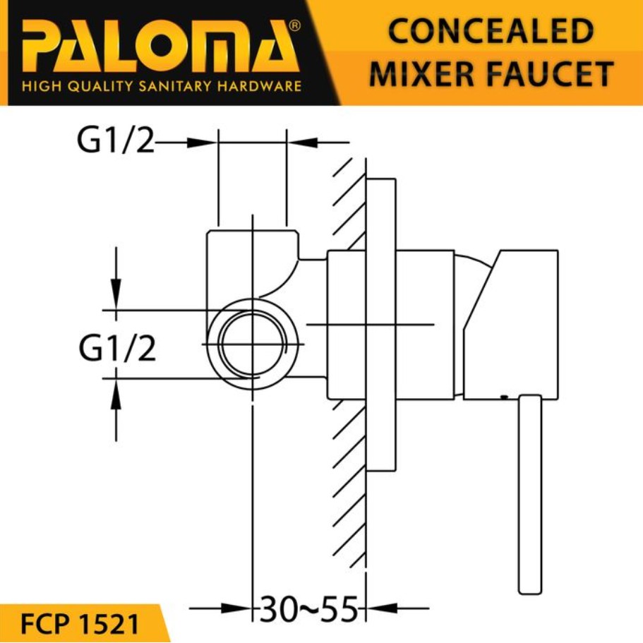 PALOMA FCP 1521 Keran Mixer 3 Lubang Tanam Dinding Tembok Kran Air