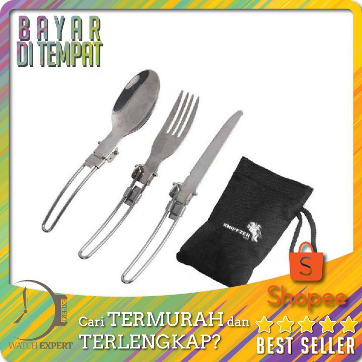 TERMURAH Sendok Garpu Pisau Lipat Portabel Stainless Steel - Taffware AOTU