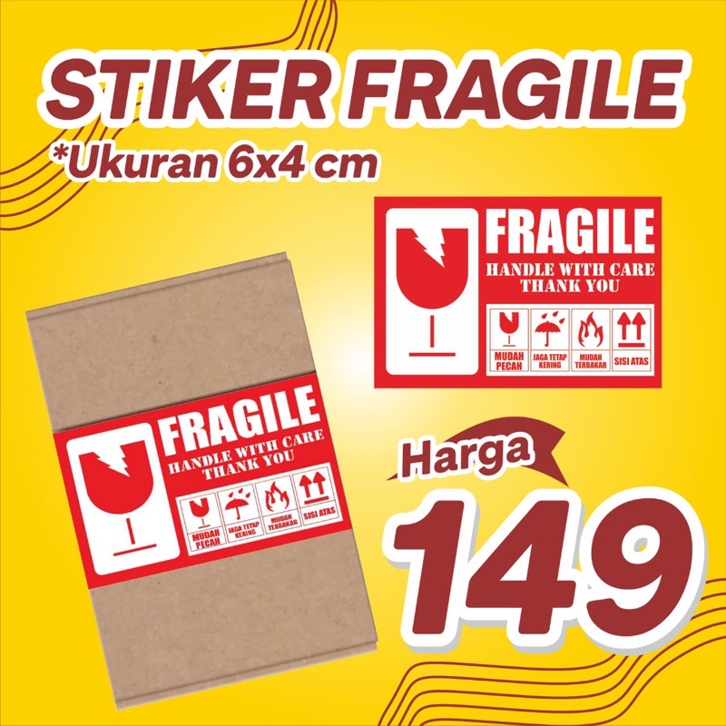 

Stiker Fragile Pecah Belah siap tempel Ukuran 4x6 cm [TERMURAH]