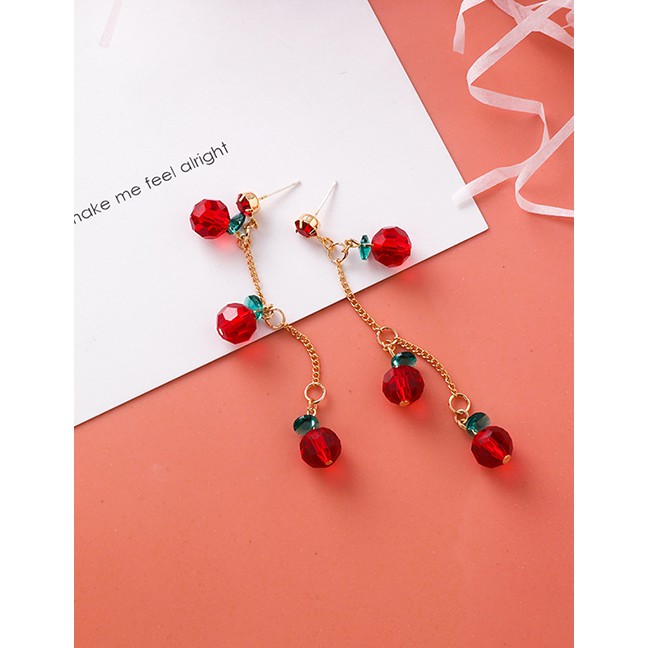 LRC Anting Tusuk Fashion Long Red Fruit Tassel Earrings F73339