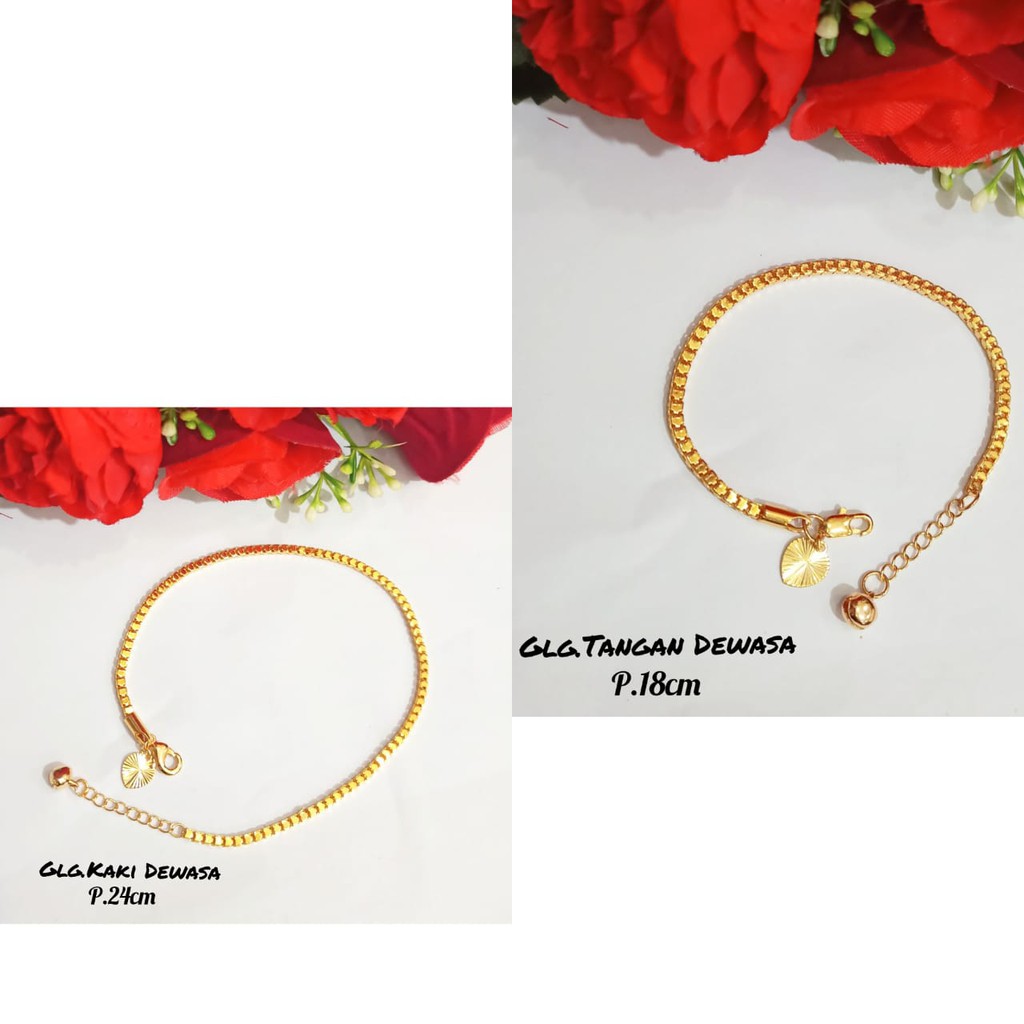 TITANIUM Gelang Kaki&amp;Gelang Tangan Dewasa Milano Kaca logam emas tidak karat Gold&amp;Silver