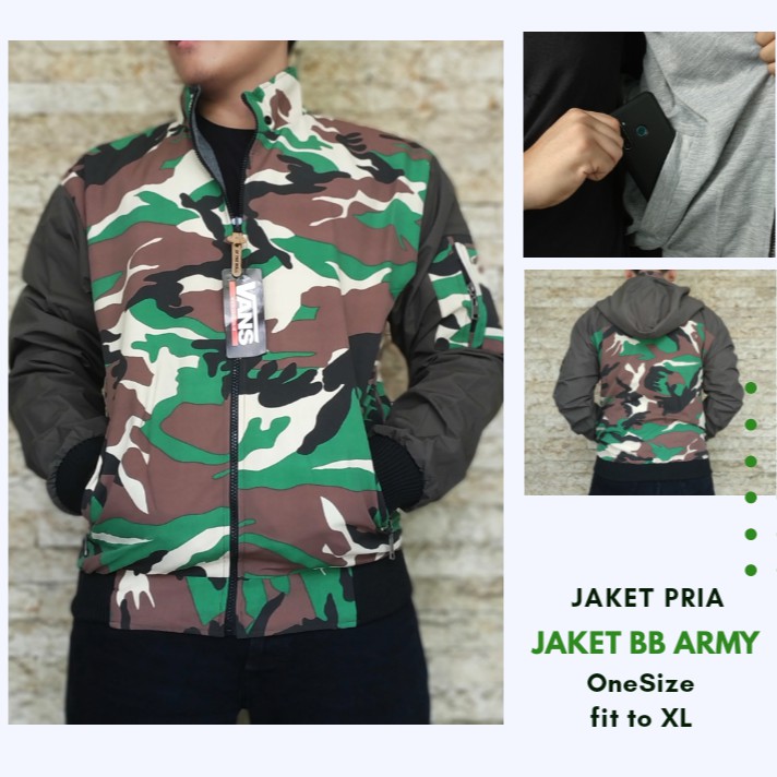 JAKET PRIA BOLAK BALIK MOTIF LORENG HIGH QUALITY - JAKET BOLAK BALIK PRIA  ARMY PREMIUM