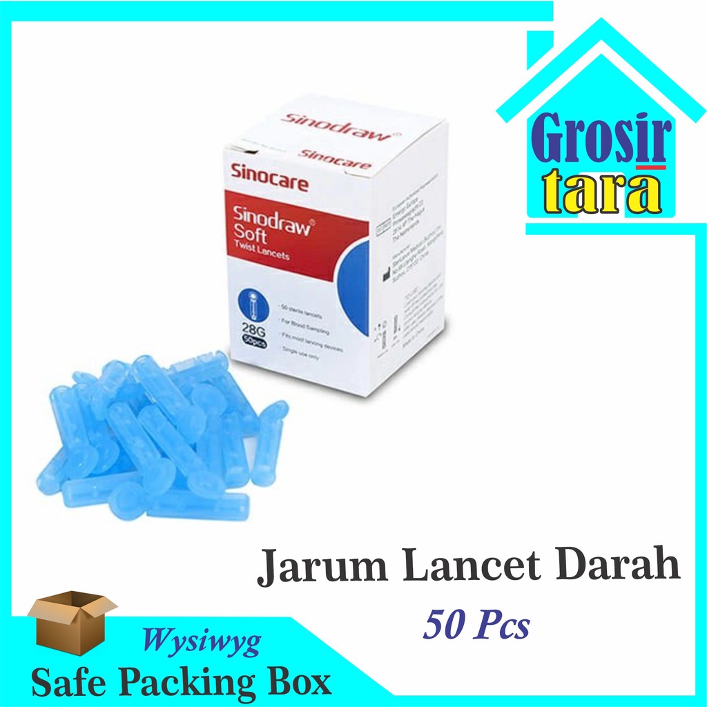 Blood Lancet 28G SINOCARE Isi 50 Pcs Jarum lancet Darah 28 G 50pcs Safe-Accu Safe Accu