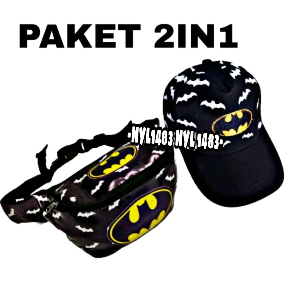 Waist bag anak laki-laki karakter superhero 2in1 - tas + topi