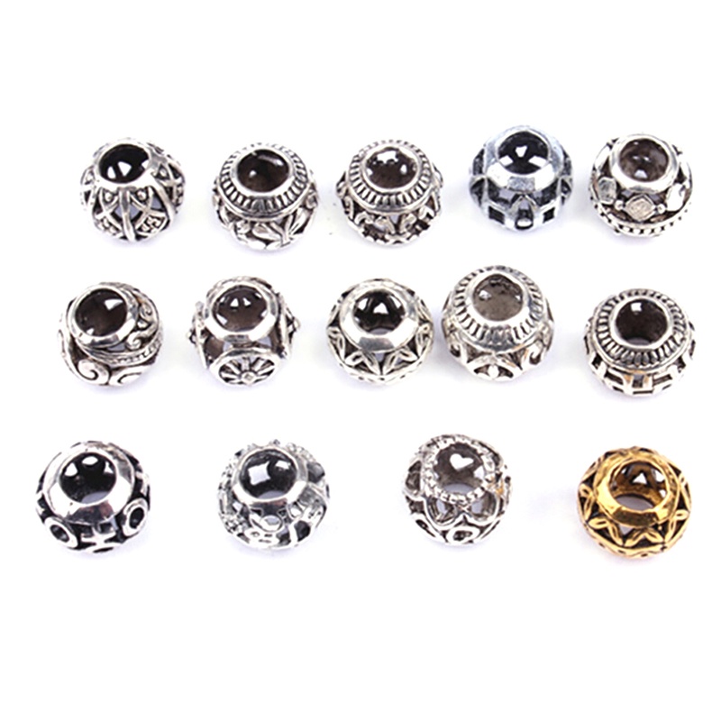 10pcs Cincin Rambut Kepang Dreadlocks Bentuk Bulat Hollow Bahan Alloy Gaya Retro