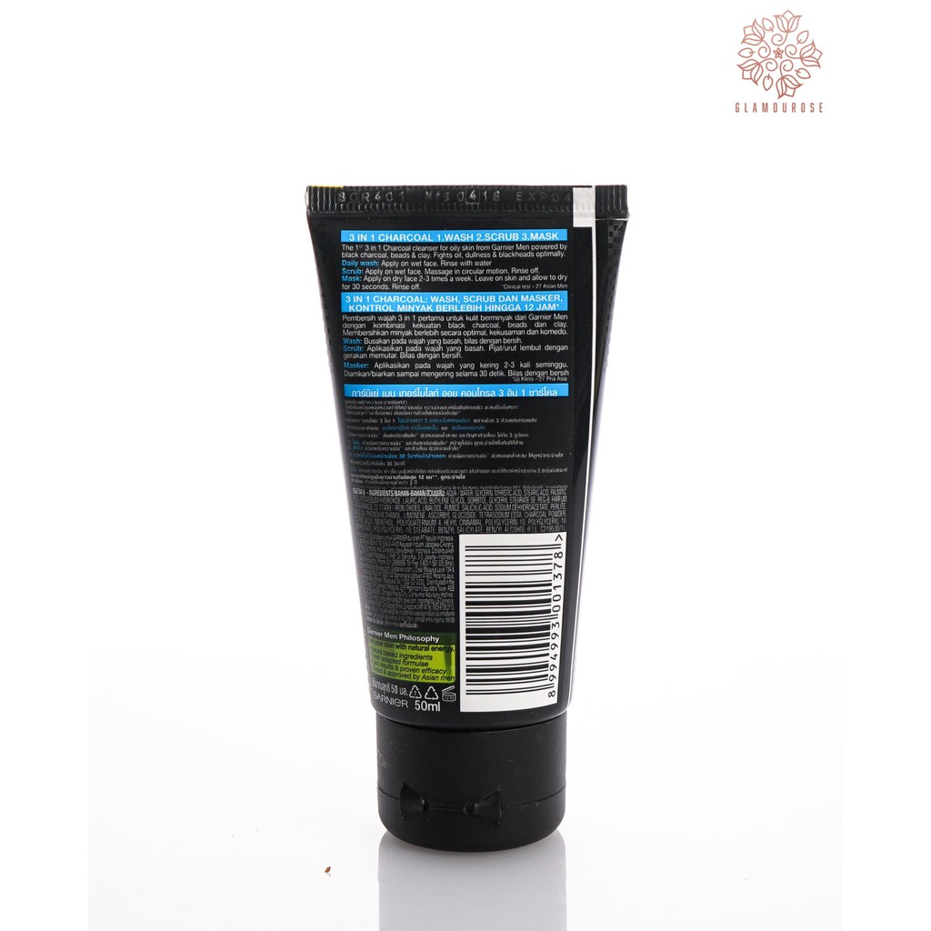 ❤️Glamouroseshop❤️ Garnier Men TurboLight Oil Control 3 in 1 Charcoal 50ml