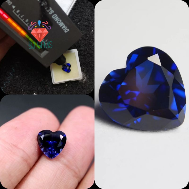 9 MM Permata Safir Corundum Syntetic Bentuk Hati Heart Shape 9Mohs