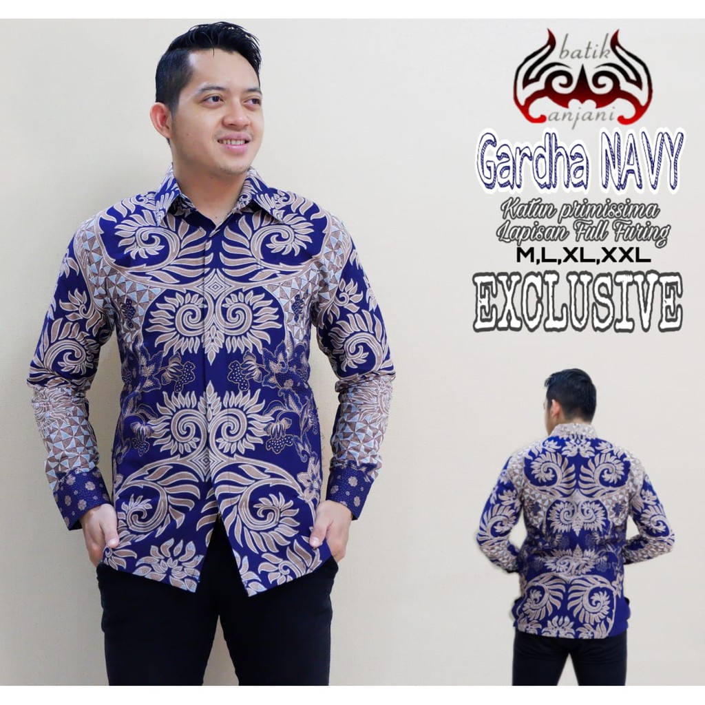 GARDA NAVY Kemeja Batik Pria Lengan Panjang Katun Halus FULL FURING Batik Anjani