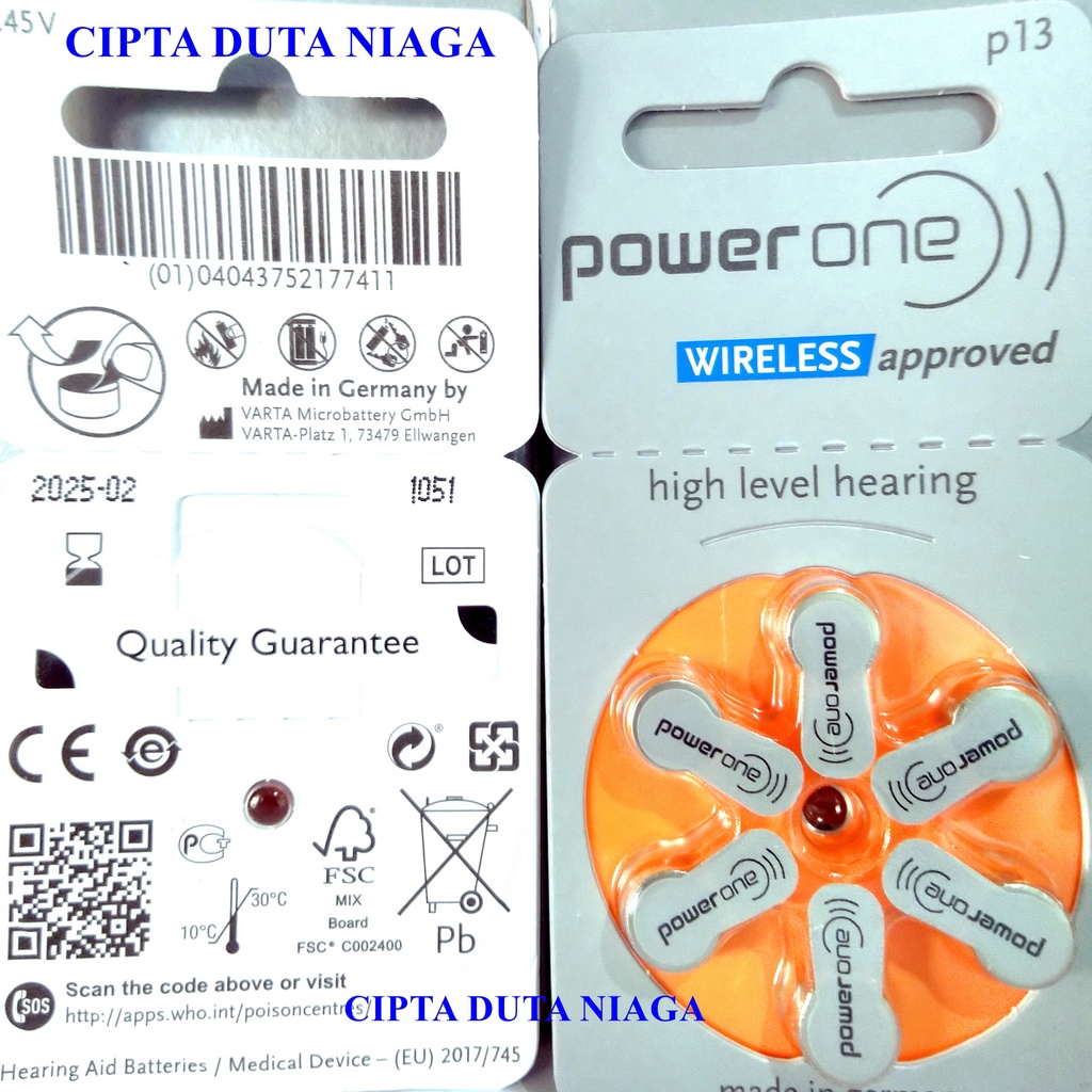 Baterai Powerone  p13 Power One P 13 high level hearing battery made in germany replacement PR48 AG5 LR754 LR750 zinc air batteries size 13 batere alat bantu dengar power one p13 baterai Alat Pendengaran batre powerone baterai 13 batre alat pendengar