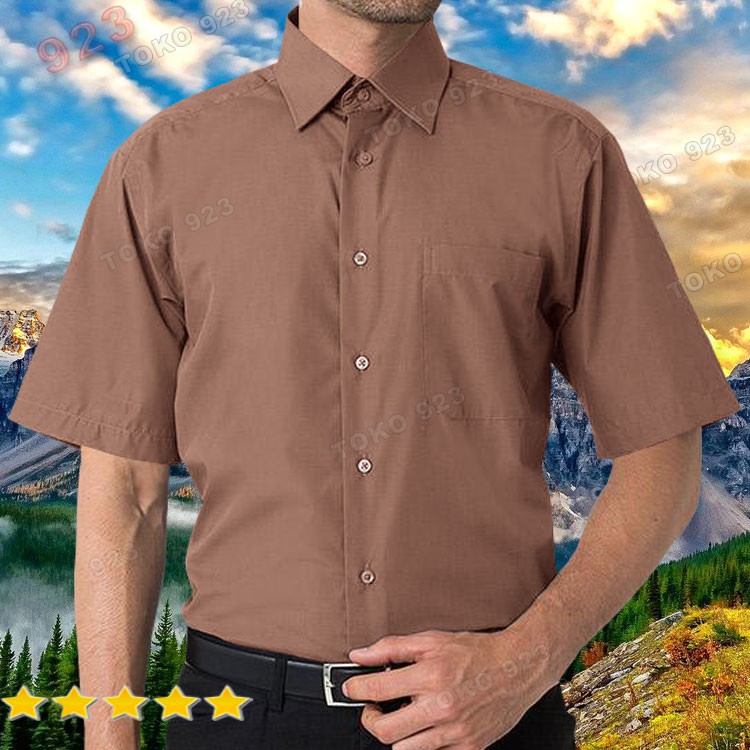 Kemeja Hem B8 21 Coklat Tua Cowok Denver Original Polos Lgn Pendek