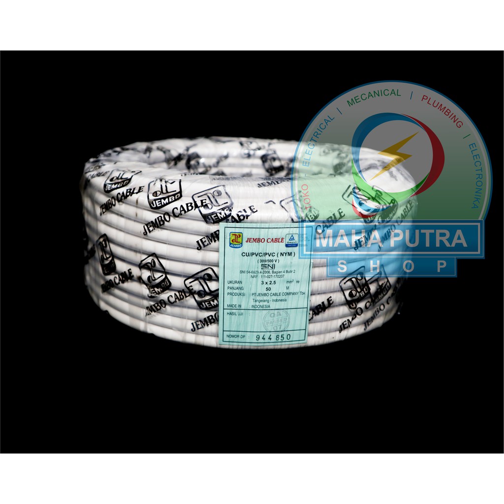 KABEL WARNA PUTIH NYM UKURAN 3X2.5 MM MERK JEMBO PANJANG 50 METER BEST SELLER
