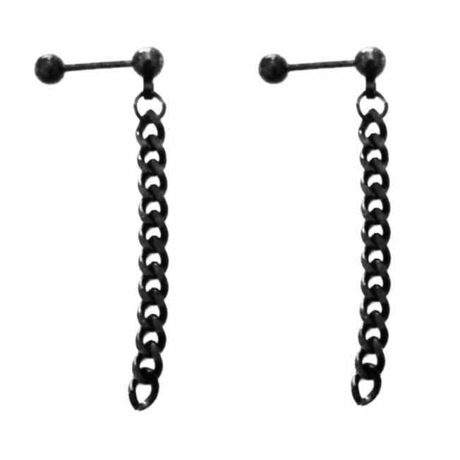 Anting Hitam Silver Panjang Pria Wanita Titanium Surgical Steel 2pcs