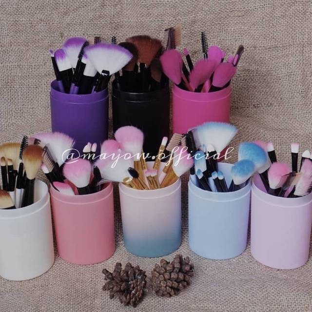 IMPORT MAKEUP BRUSH SET 12 IN 1 TUBE / KUAS MAKEUP TABUNG 12 pcs