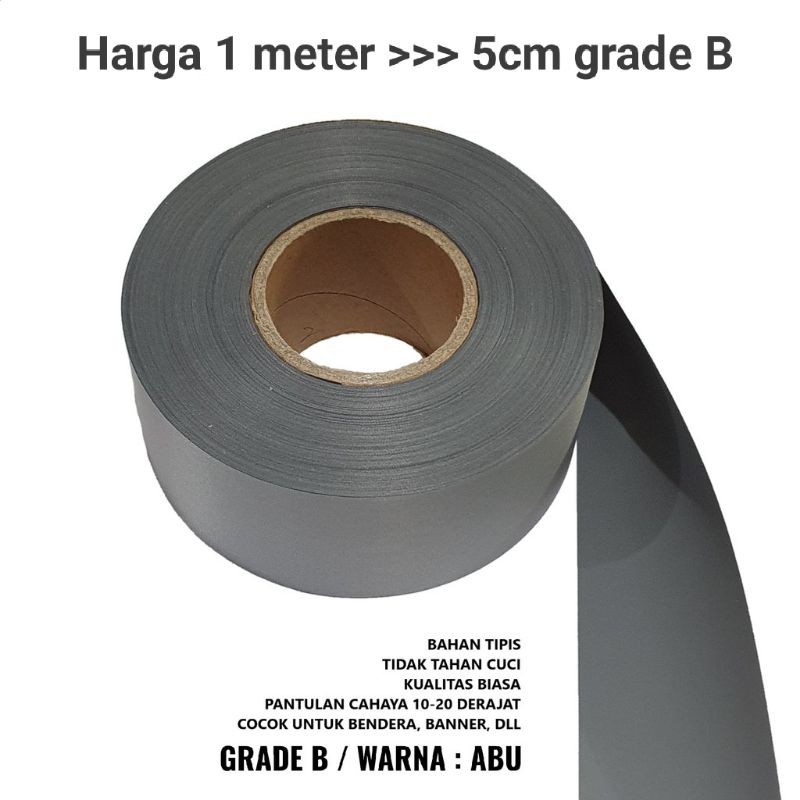 Pita Skotlet Lebar 5 cm grade B Meteran abu silver polos Kain Jaket baju rompi safety Scotlite Scotl