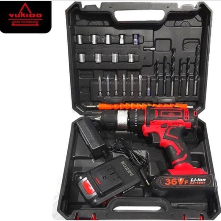 KUALITAS TERJAMIN !! CORDLESS DRILL 36v/36volt/36 volt Bor baterai impact drill 25 torsi set koper YUKIDO