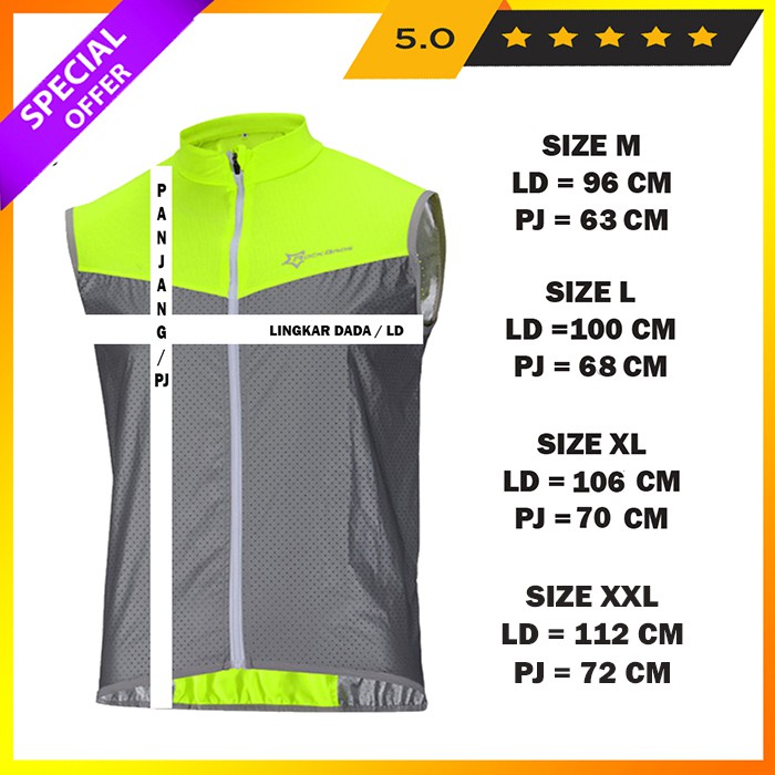 Jaket rompi sepeda Merk ROCKBSOS reflektif windproof