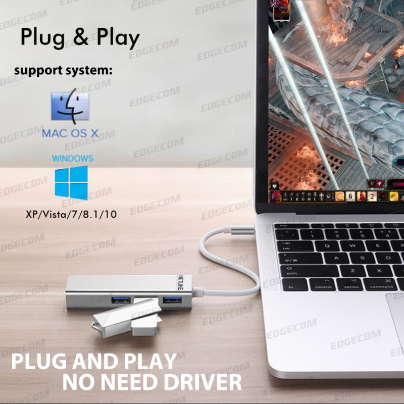 USB 3.0 HUB 3 Port + Ethernet Adapter 10/100Mbps Converter NETLINE